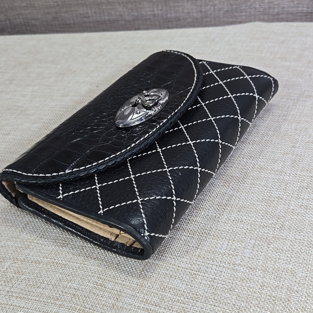Brighton Black Croc-Embossed Quilted Leather Clutch Wallet - Picture 4 of 11